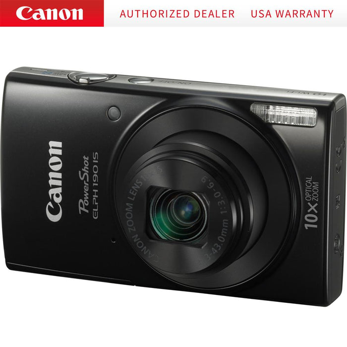 Canon PowerShot ELPH 190 IS Digital Camera with 10x Optical Zoom and Wi-Fi - Black