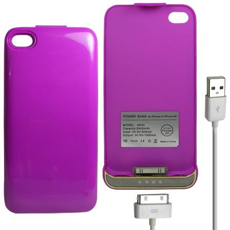Power Bank iPhone 4/4S Battery Case 2400mAh - Purple