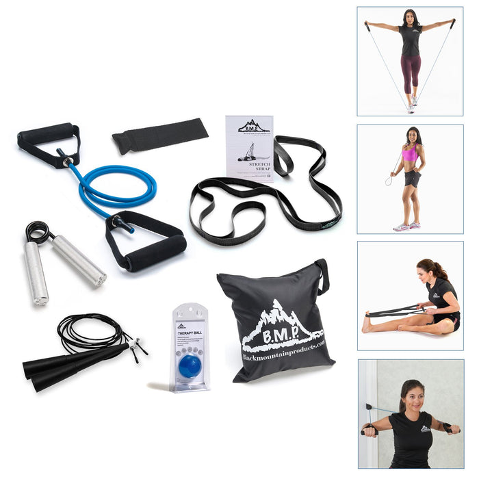 Black Mountain Home Gym 7-Piece Fitness Kit Resistance Training, Stretching Set, Grip Enhancers