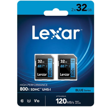 Lexar High-Performance 800x PRO BLUE Series 32GB SDHC Memory Card, 2 Pack