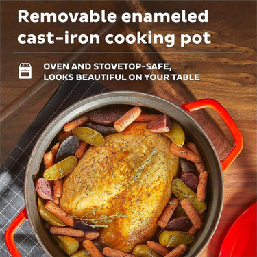 Instant Precision 6-quart Electric 5-in-1 Cast Iron Dutch Oven, Red Lid