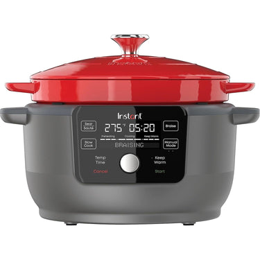 Instant Precision 6-quart Electric 5-in-1 Cast Iron Dutch Oven, Red Lid