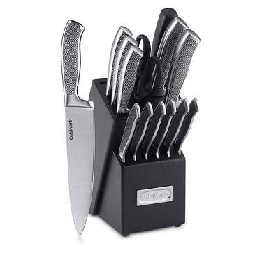 Cuisinart 15-Piece Cutlery Knife Block Set Steel with Knife Sharpener and Gloves