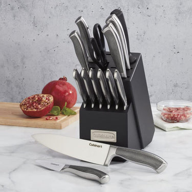 Cuisinart 15-Piece Cutlery Knife Block Set Steel with Knife Sharpener and Gloves