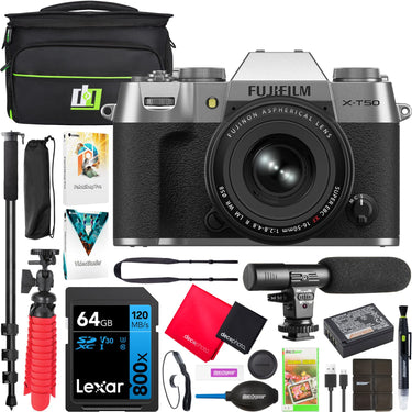 Fujifilm X-T50 Mirrorless Digital Camera Body Silver + XF 16-50mm Lens +Accessory Bundle