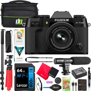 Fujifilm X-T50 Mirrorless Digital Camera Body Black + XC 15-45mm Lens + Accessory Bundle