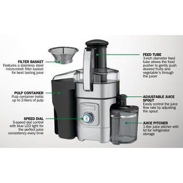 Cuisinart 1000-Watt 5-Speed Juicer / Juice Extractor, CJE-1000FR - Refurbished
