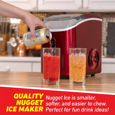 Deco Chef 33LB Nugget Ice Maker, Self-Cleaning, Red Stainless (Open Box) + 1 Year Warranty