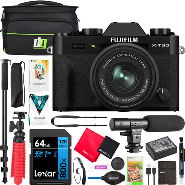Fujifilm X-T30 II Mirrorless Digital Camera Body - Black with XC 15-45mm Lens + Bundle