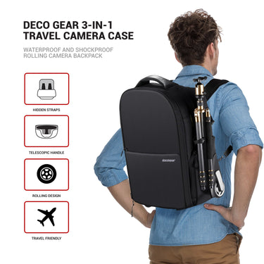 Deco Gear 3-in-1 Travel Camera Case - Waterproof Trolley, Backpack, Carry On Bag