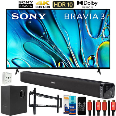Sony BRAVIA 3 K65S30 65" 4K HDR LED TV (2024) with Deco Gear Home Theater Bundle