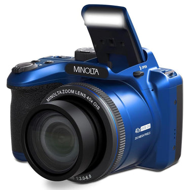Minolta 20 MP / 1080P FHD Bridge Camera with 40x Zoom Blue + Bag and 64GB Card