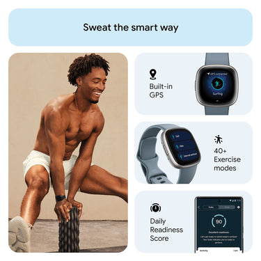 Fitbit Versa 4 Fitness Smartwatch with GPS, 24/7 Heart Rate - Waterfall Blue/Platinum