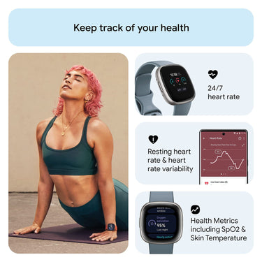 Fitbit Versa 4 Fitness Smartwatch with GPS, 24/7 Heart Rate - Waterfall Blue/Platinum