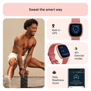 Fitbit Versa 4 Fitness Smartwatch with GPS, 24/7 Heart Rate - Pink Sand/Copper Rose