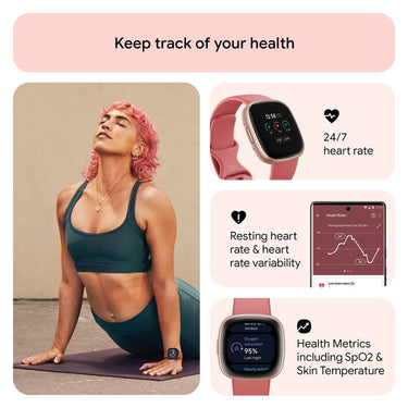 Fitbit Versa 4 Fitness Smartwatch with GPS, 24/7 Heart Rate - Pink Sand/Copper Rose