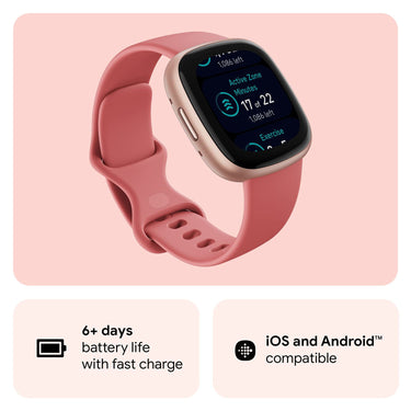 Fitbit Versa 4 Fitness Smartwatch with GPS, 24/7 Heart Rate - Pink Sand/Copper Rose