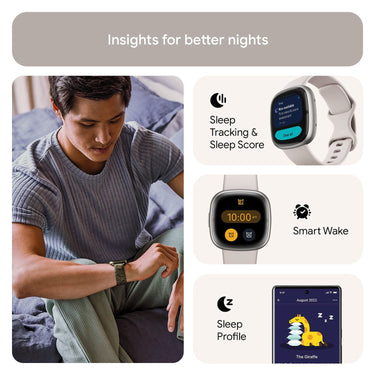 Fitbit Sense 2 Advanced Health & Fitness Smartwatch, Sleep Tools - Lunar White/Platinum
