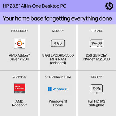 Hewlett Packard 23.8" All-in-One Desktop PC Silver + Softwares & 2 Year Warranty