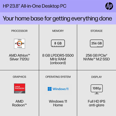Hewlett Packard 23.8" All-in-One Desktop PC AMD Athlon Silver 7120U, 8 GB RAM +Mouse Pad Bundle
