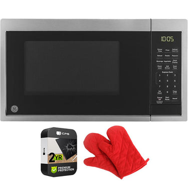 GE Countertop Microwave Oven 900W 0.9 Cu. Ft Steel + 2 Year Warranty & Oven Mitt