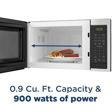 GE Countertop Microwave Oven 900W 0.9 Cu. Ft Steel + 2 Year Warranty & Oven Mitt