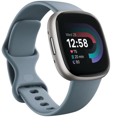 Fitbit Versa 4 Fitness Smartwatch w/GPS, Waterfall Blue/Platinum  +2 YR Warranty Bundle