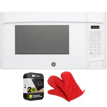 GE 1.1 Cu. Ft. Countertop Microwave Oven White with 2 Year Warranty & Oven Mitt