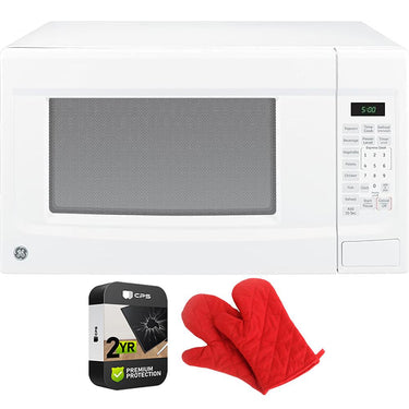 GE 1.4 Cu. Ft. Capacity Microwave Oven White with 2 Year Warranty & Oven Mitt