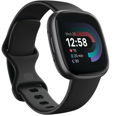 Fitbit Versa 4 Fitness Smartwatch w GPS, Black/Graphite + 2 YR Warranty Bundle