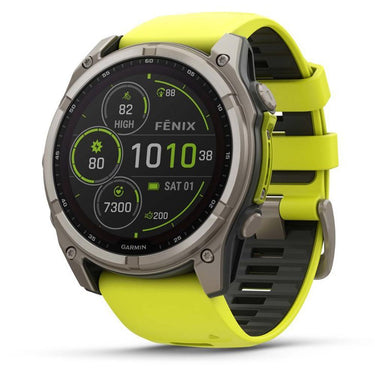 Garmin Fenix 8 51mm, Solar Sapphire, Titanium with Amp Yellow/Graphite Silicone Band