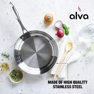 Alva Chef Stainless Steel Frying Pan Skillet Oven/Dishwasher Safe, Cookware 9.5in