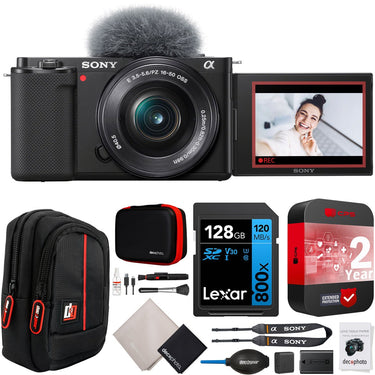 Sony ZV-E10 Mirrorless Vlog Camera Black + 16-50mm Lens Kit +Extended Warranty Bundle