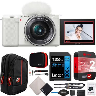 Sony ZV-E10 Mirrorless Vlog Camera White + 16-50mm Lens Kit +Extended Warranty Bundle