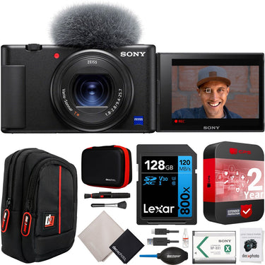Sony ZV-1 Vlog Camera 4K Video Content Creator Black + Extended Warranty Kit Bundle