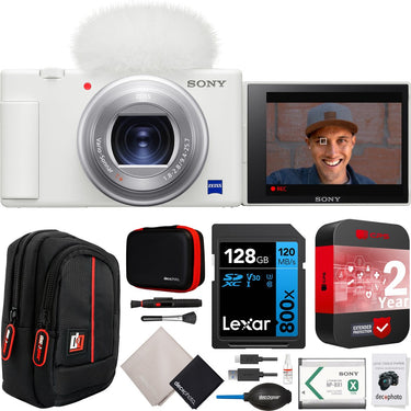 Sony ZV-1 Vlog Camera 4K Video Content Creator White + Extended Warranty Kit Bundle