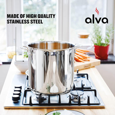 Alva Chef Stainless Steel Stock Pot with Lid Deep & Large 10.5 Qt