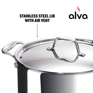 Alva Chef Stainless Steel Stock Pot with Lid Deep & Large 10.5 Qt