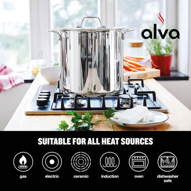 Alva Chef Stainless Steel Stock Pot with Lid Deep & Large 10.5 Qt