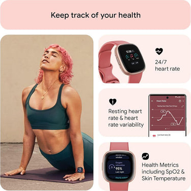 Fitbit Versa 4 Fitness Smartwatch, Pink Sand/Copper Rose Aluminum