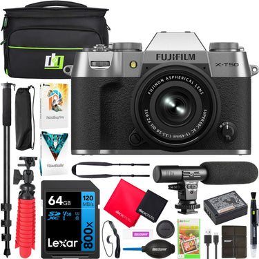 Fujifilm X-T50 Mirrorless Digital Camera Body Silver + XC 15-45mm Lens +Accessory Bundle