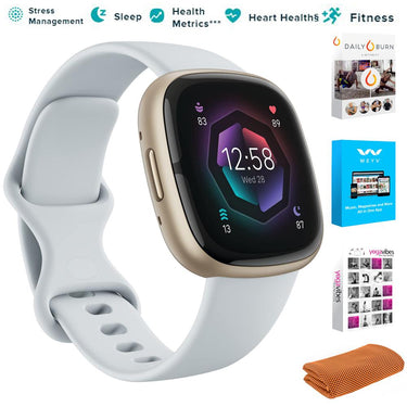 Fitbit Sense 2 Advanced Health & Fitness Smartwatch, Blue Mist w/ Fitness Bundle