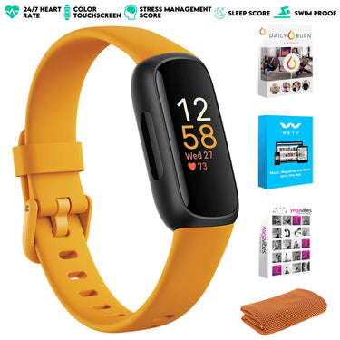 Fitbit Inspire 3 Health & Fitness Tracker, Morning Glow/Black w/ Fitness Bundle