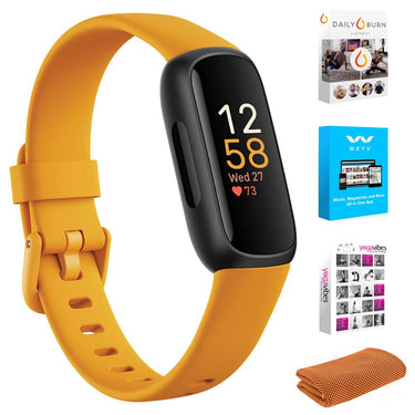 Fitbit Inspire 3 Health & Fitness Tracker, Morning Glow/Black w/ Fitness Bundle