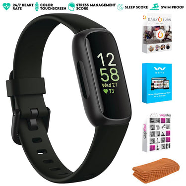 Fitbit Inspire 3 Health and Fitness Tracker, Midnight Zen / Black w/ Fitness Bundle