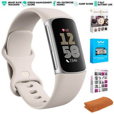 Fitbit Charge 6 Advanced Fitness & Health Tracker, Porcelain w/ Fitness Bundle