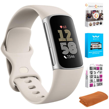 Fitbit Charge 6 Advanced Fitness & Health Tracker, Porcelain w/ Fitness Bundle