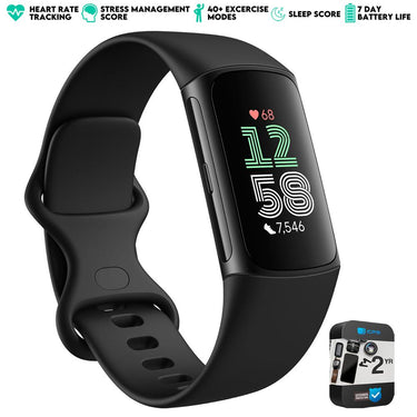 Fitbit Charge 6 Advanced Fitness & Health Tracker, Obsidian w/ 2 YR Warranty Bundle