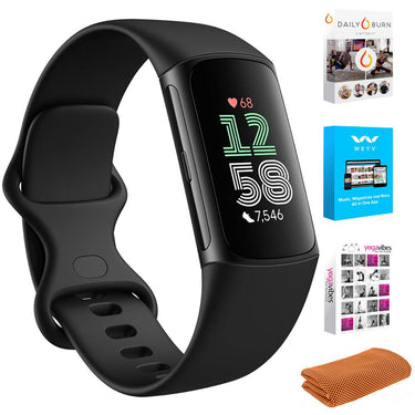 Fitbit Charge 6 Advanced Fitness & Health Tracker, Obsidian w/ Fitness Bundle