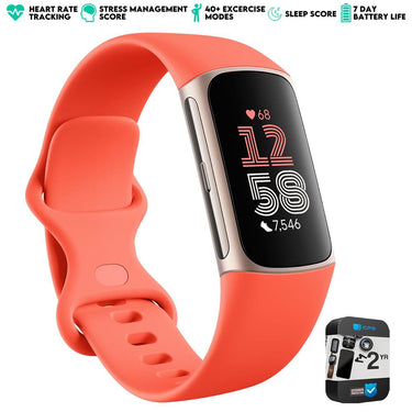 Fitbit Charge 6 Advanced Fitness & Health Tracker, Coral w/ 2 YR Warranty Bundle